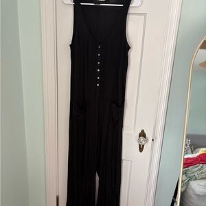 Hatch Black Button-Front Jumpsuit